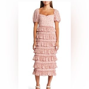 WAYF The Franki Floral Tiered Ruffle Cocktail Midi Dress